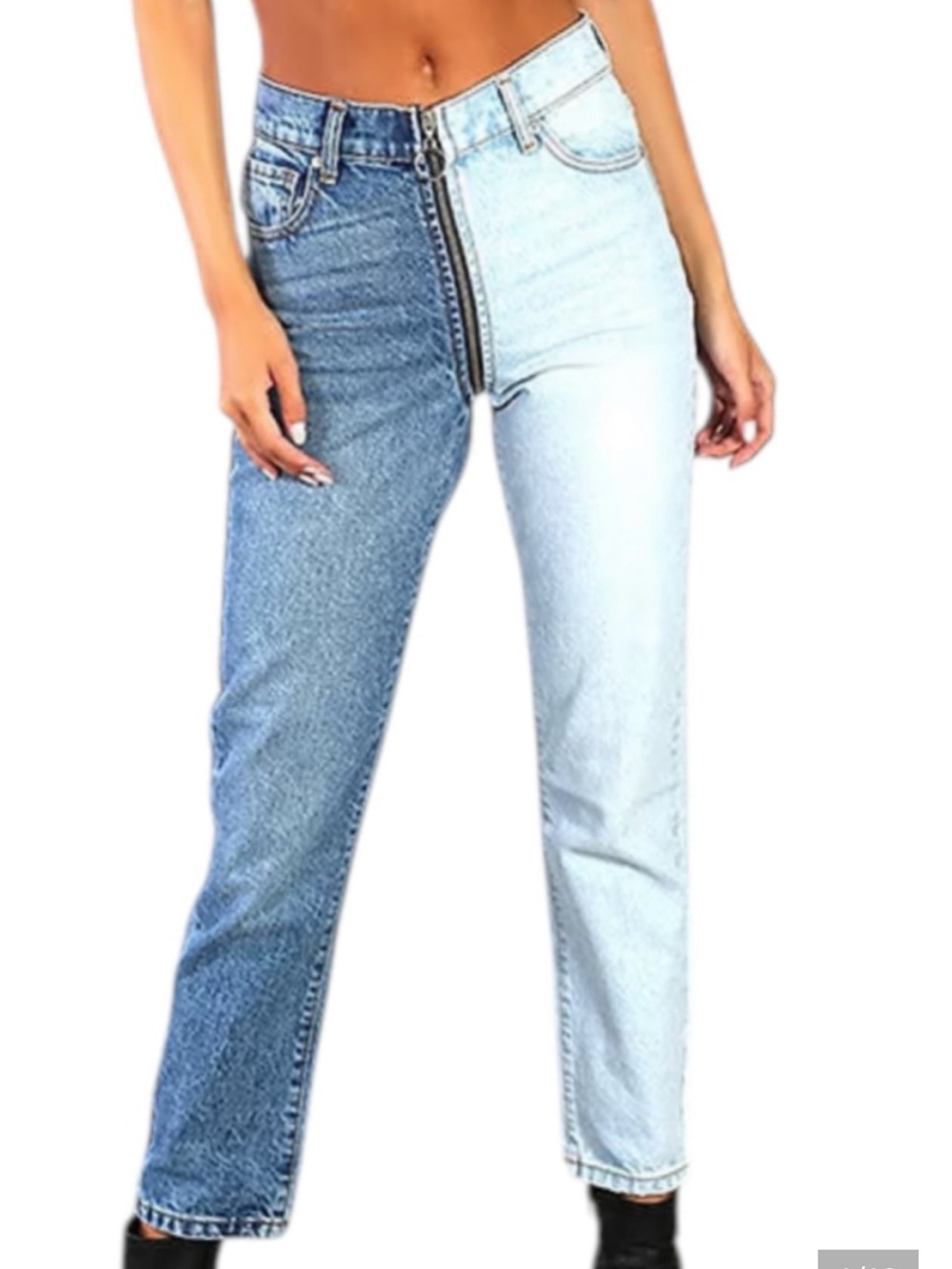 REVICE Two-Tone Yin & Yang Women's High-Rise Straight Jeans Full Zipper Size 26